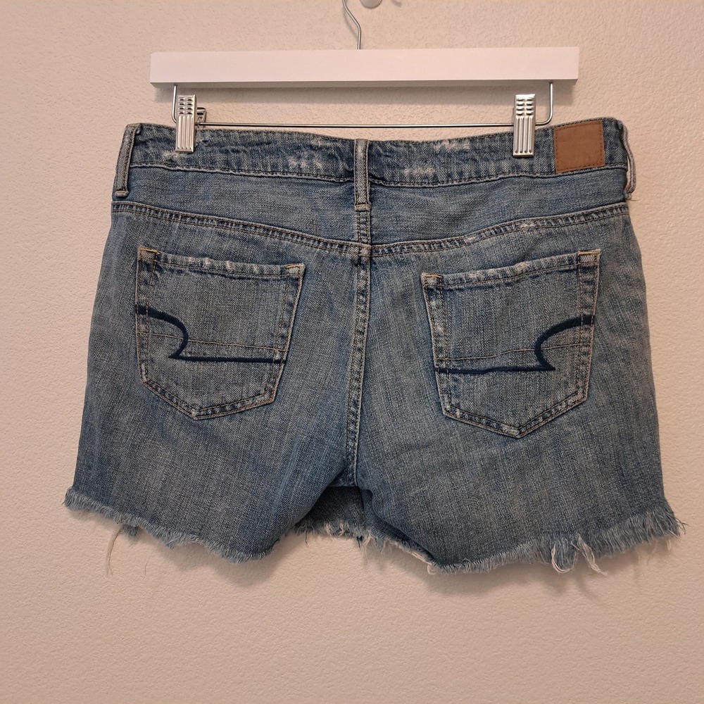 American Eagle Distressed Denim Cutoff Shorts Blue Paint Splatter Size 8